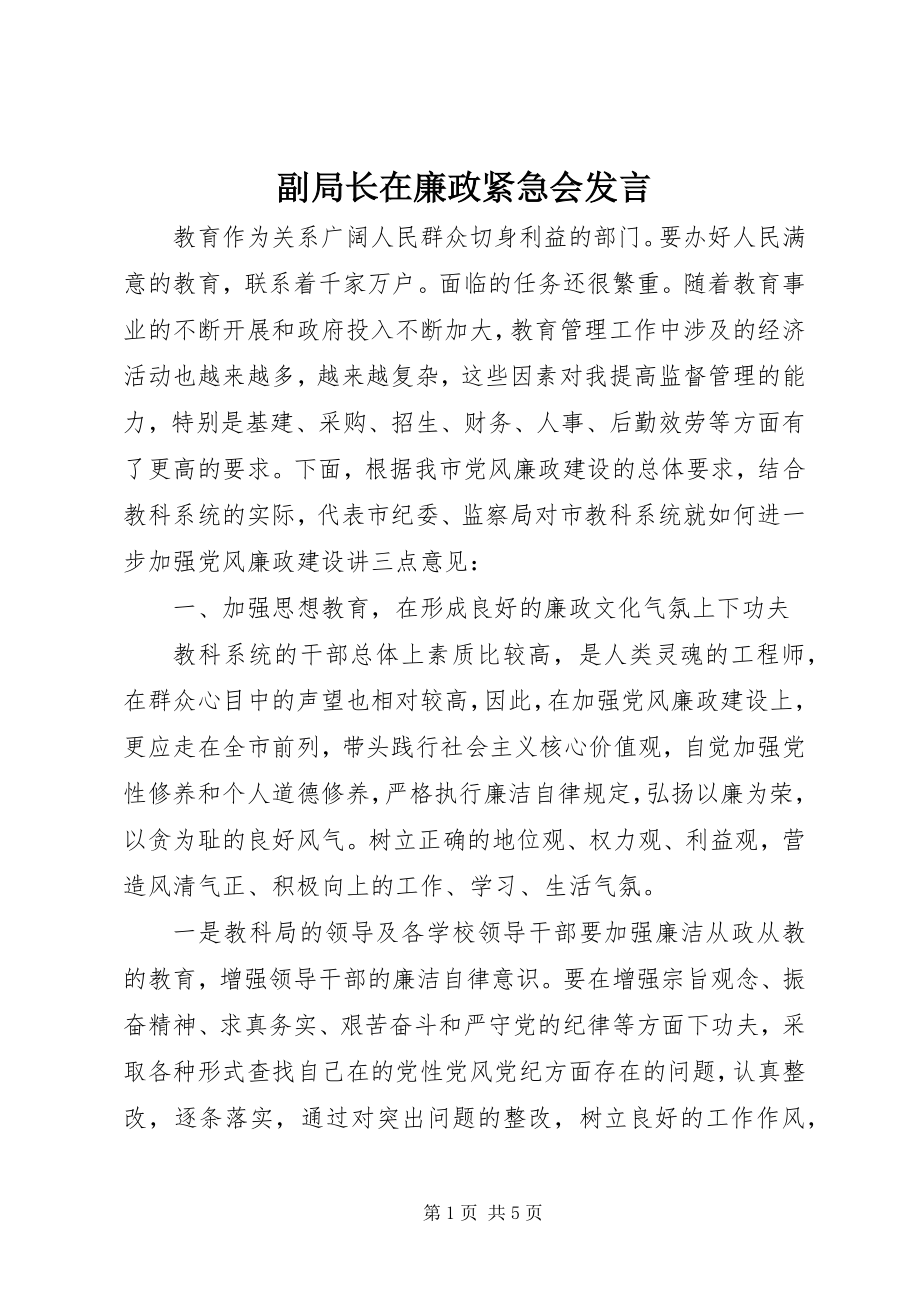 2023年副局长在廉政紧急会讲话.docx_第1页