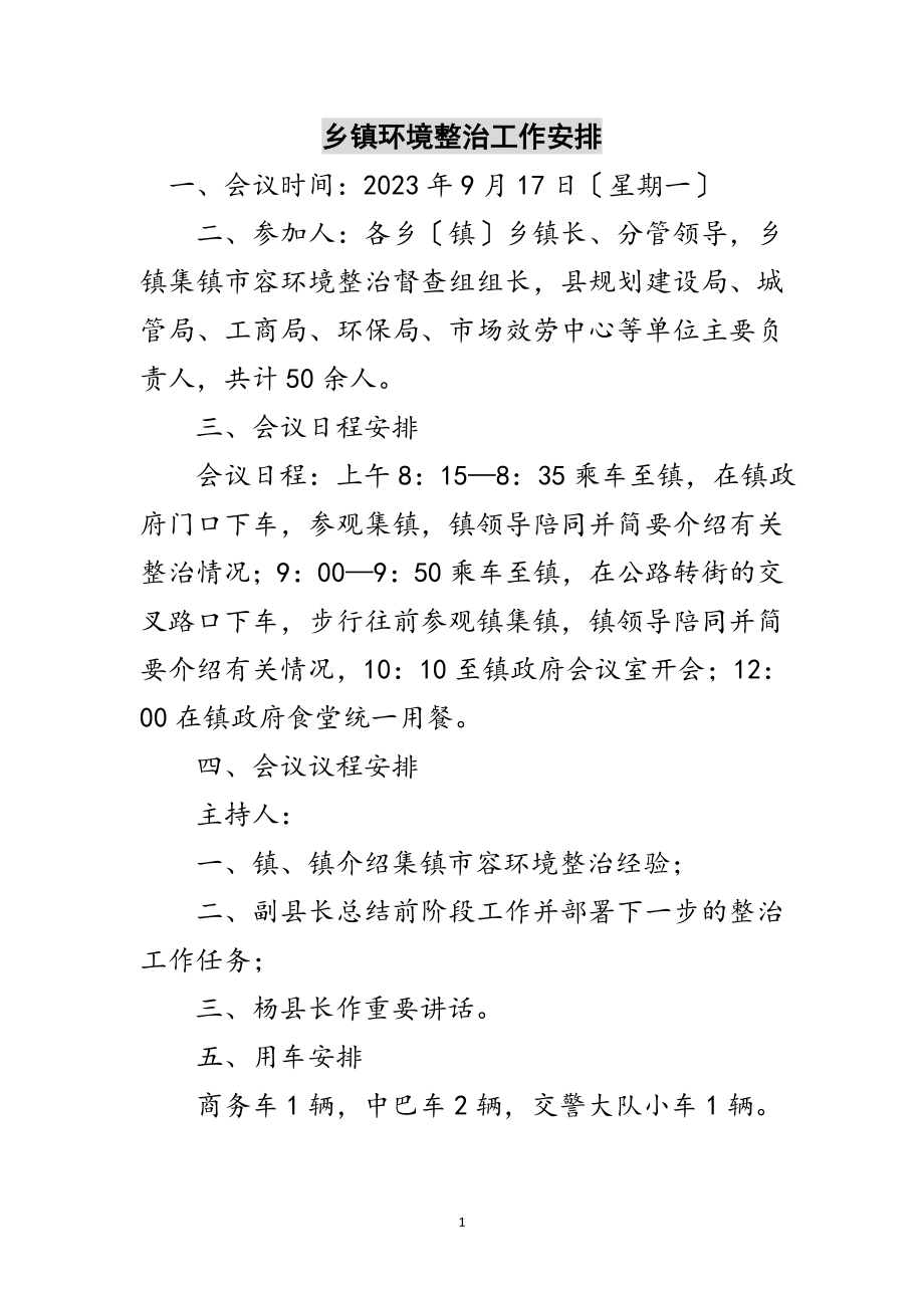 2023年乡镇环境整治工作安排范文.doc_第1页