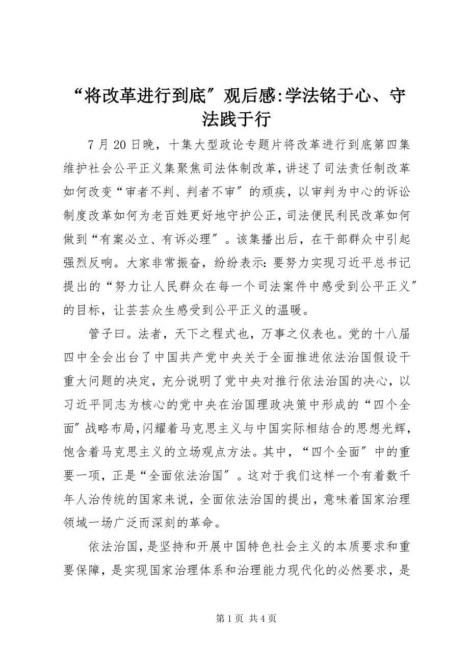 2023年“将改革进行到底”观后感学法铭于心守法践于行新编.docx_第1页