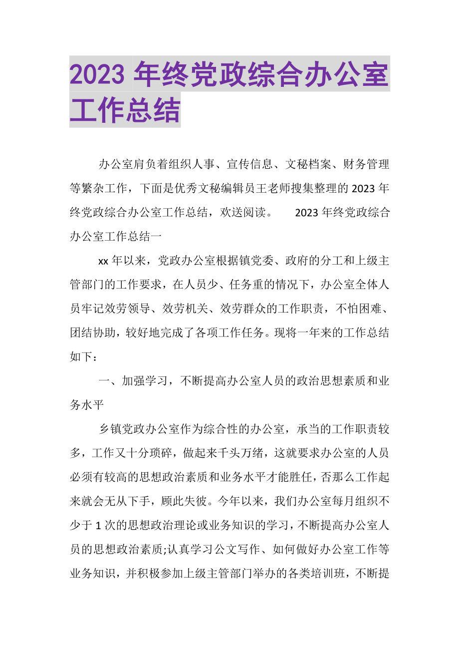 2023年终党政综合办公室工作总结.doc_第1页