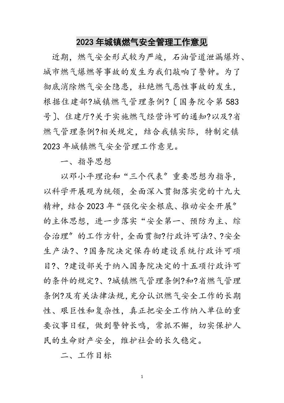 2023年年城镇燃气安全管理工作意见范文.doc_第1页