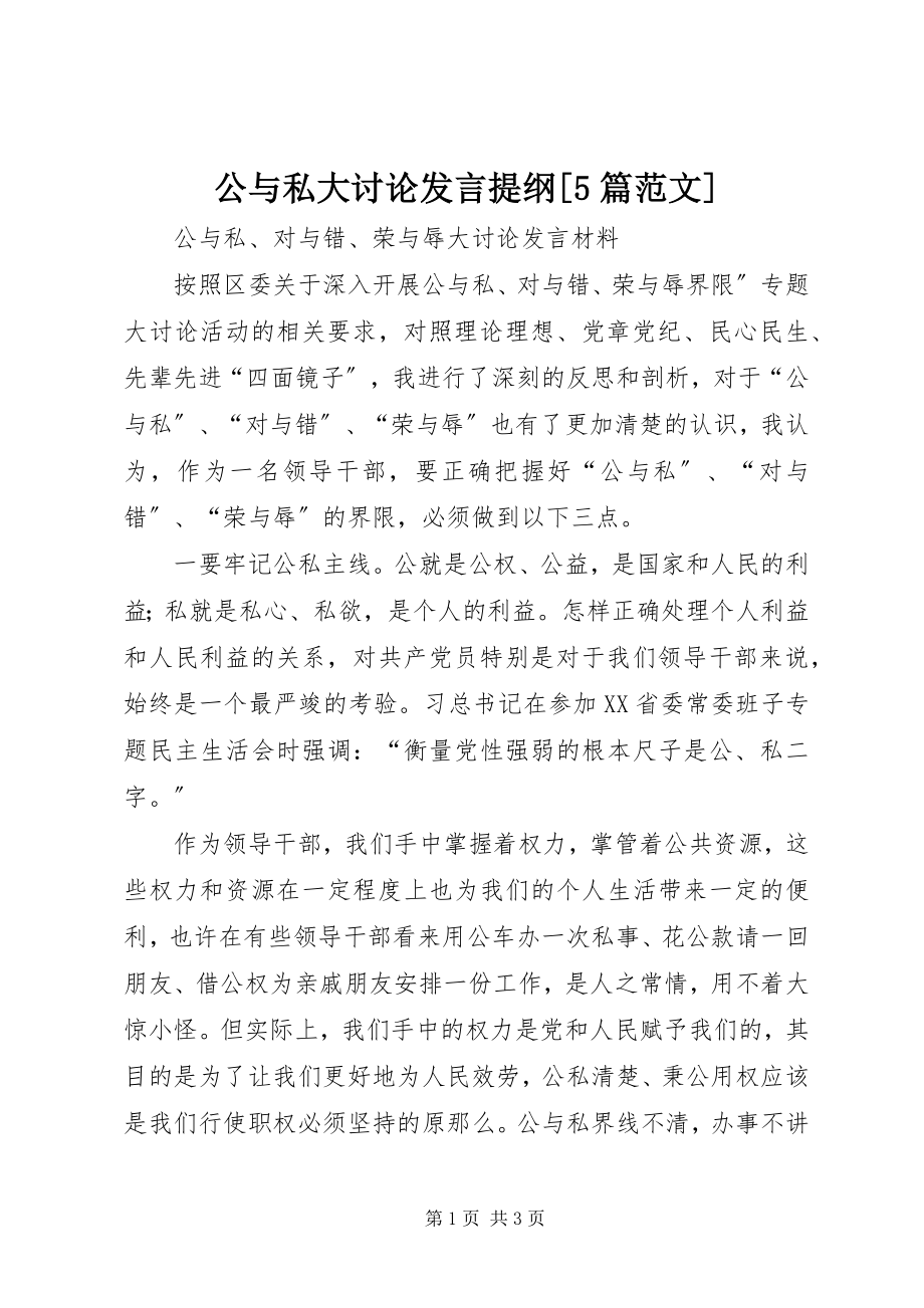 2023年公与私大讨论讲话提纲5篇.docx_第1页