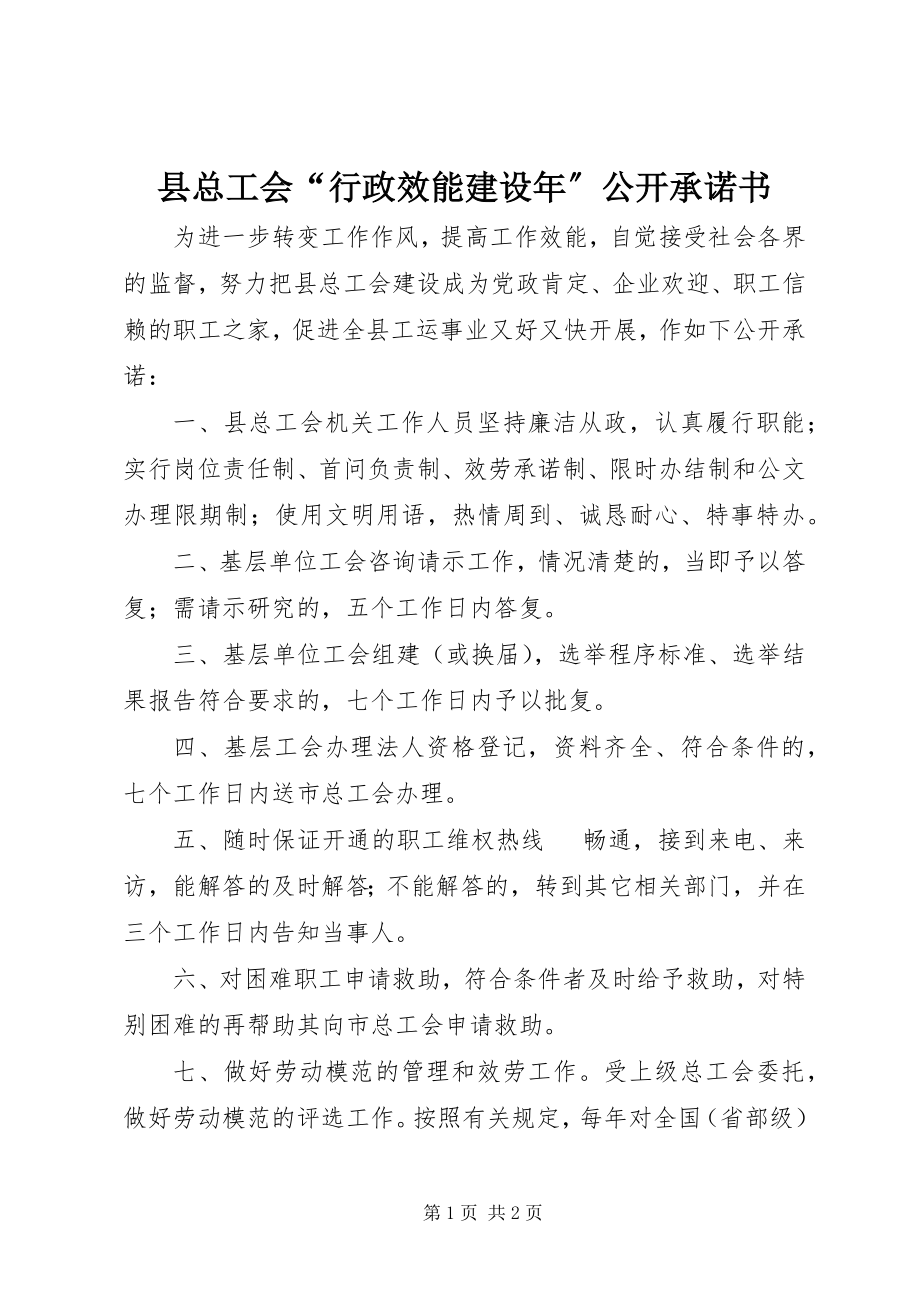 2023年县总工会“行政效能建设年”公开承诺书.docx_第1页