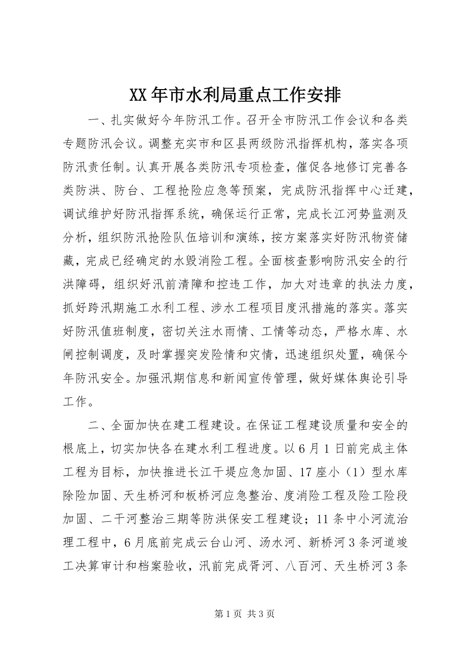 2023年市水利局重点工作安排.docx_第1页