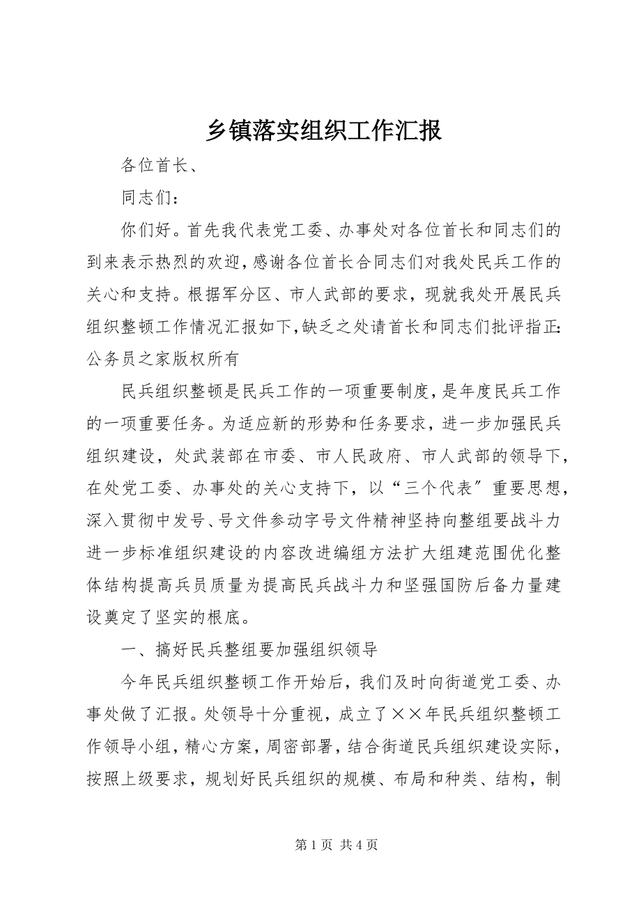 2023年乡镇落实组织工作汇报.docx_第1页