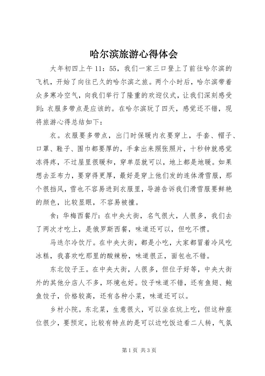 2023年哈尔滨旅游心得体会.docx_第1页