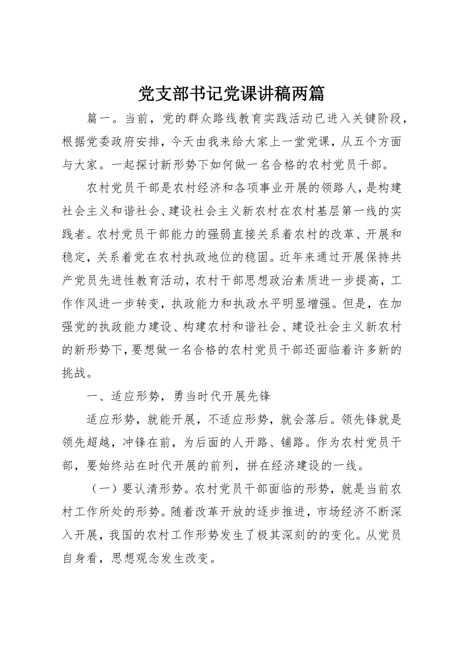 2023年党支部书记党课讲稿两篇.docx_第1页