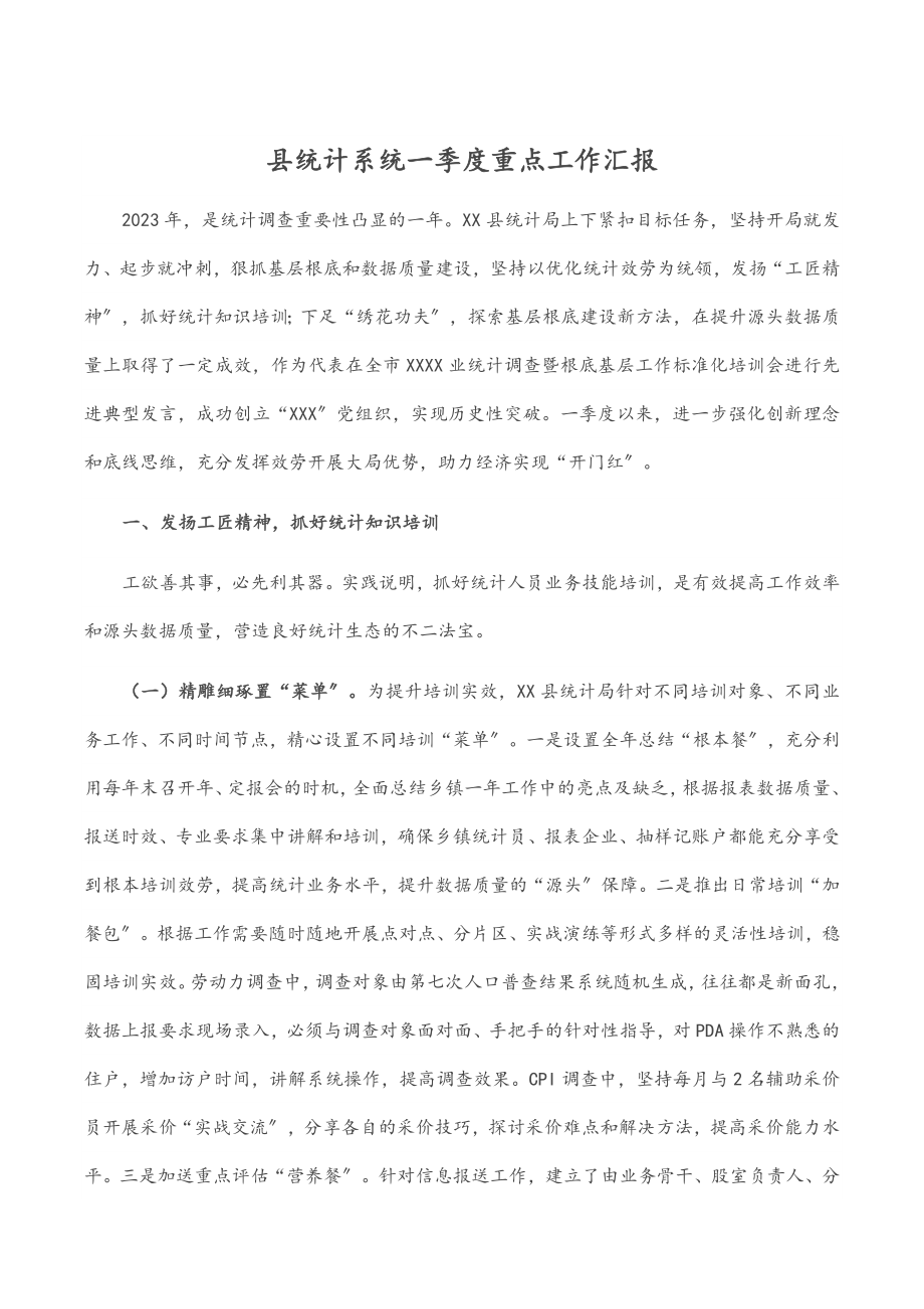 县统计系统2023年一季度重点工作汇报.docx_第1页