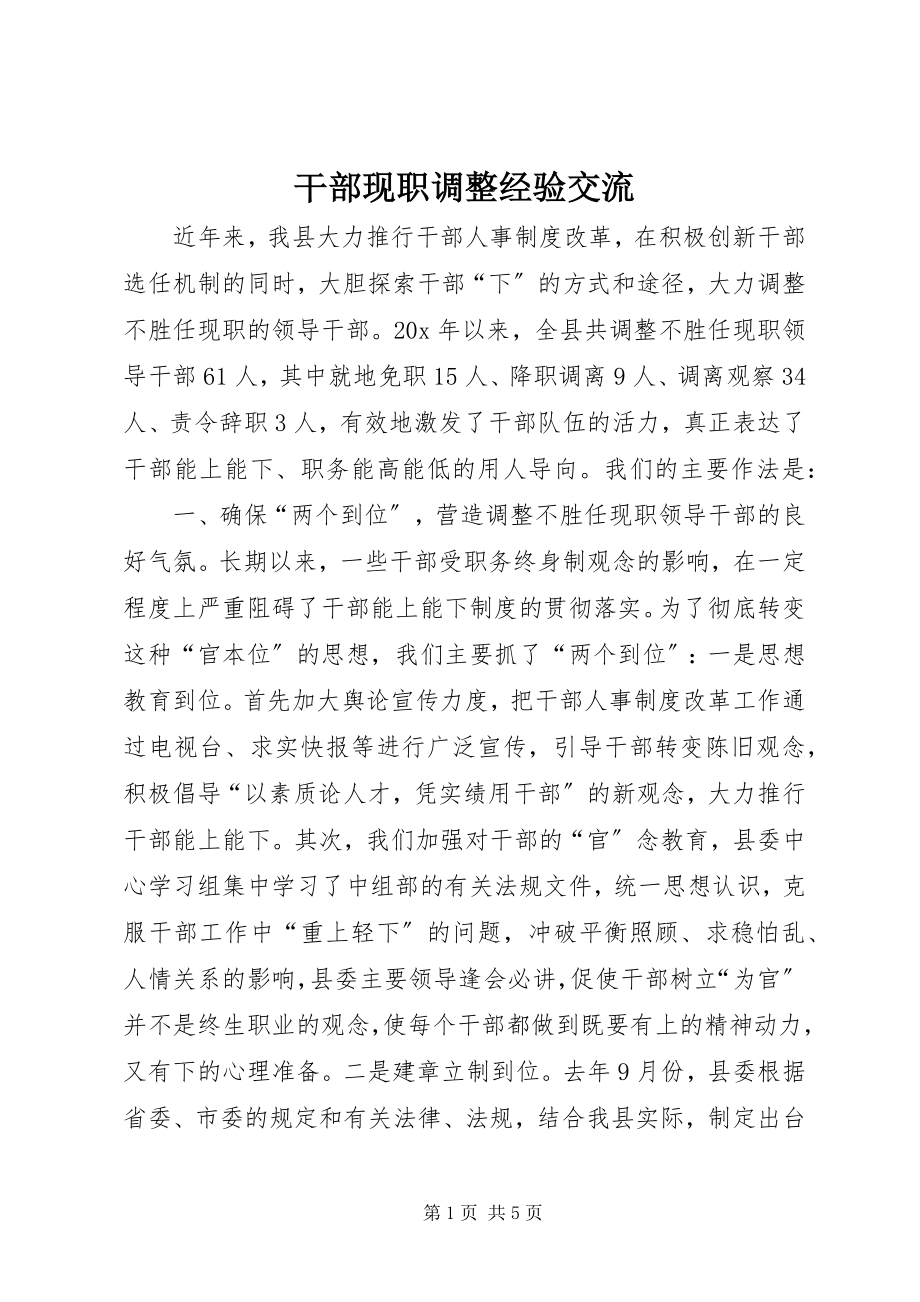 2023年干部现职调整经验交流.docx_第1页