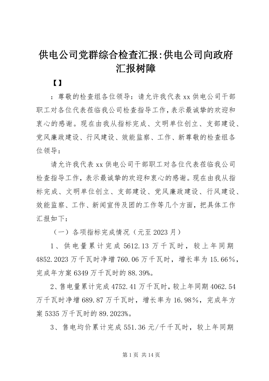 2023年供电公司党群综合检查汇报供电公司向政府汇报树障.docx_第1页