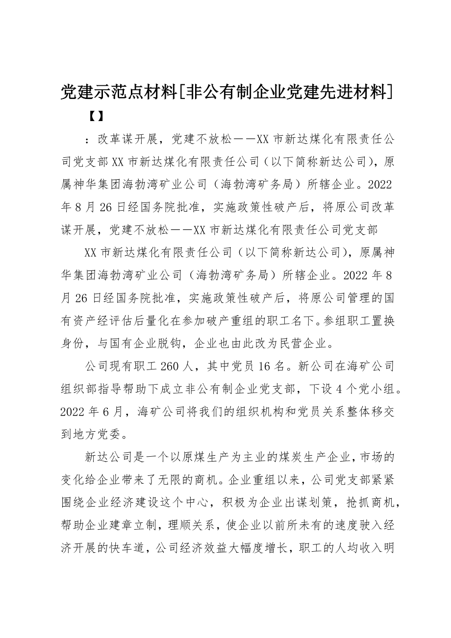 2023年党建示范点材料非公有制企业党建先进材料.docx_第1页