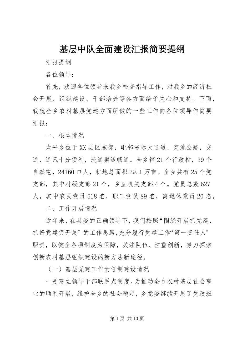 2023年基层中队全面建设汇报简要提纲.docx_第1页