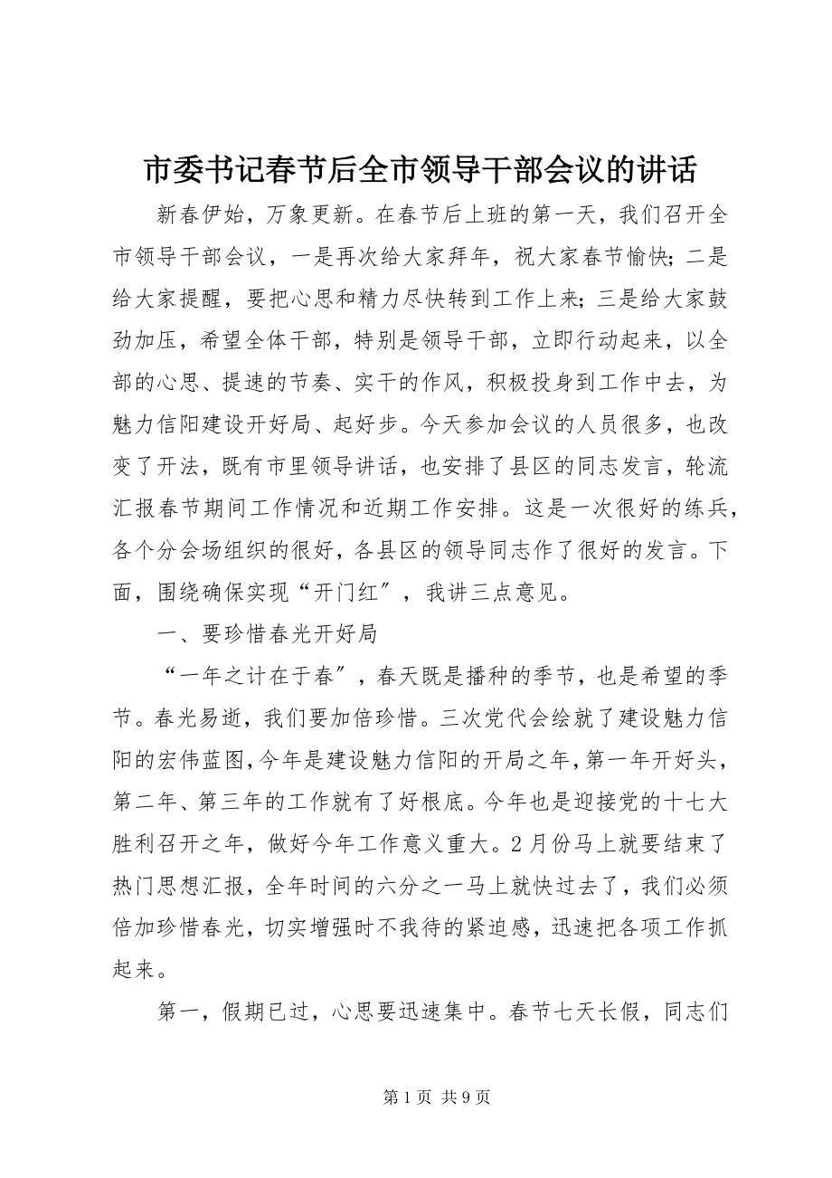 2023年市委书记春节后全市领导干部会议的致辞.docx_第1页