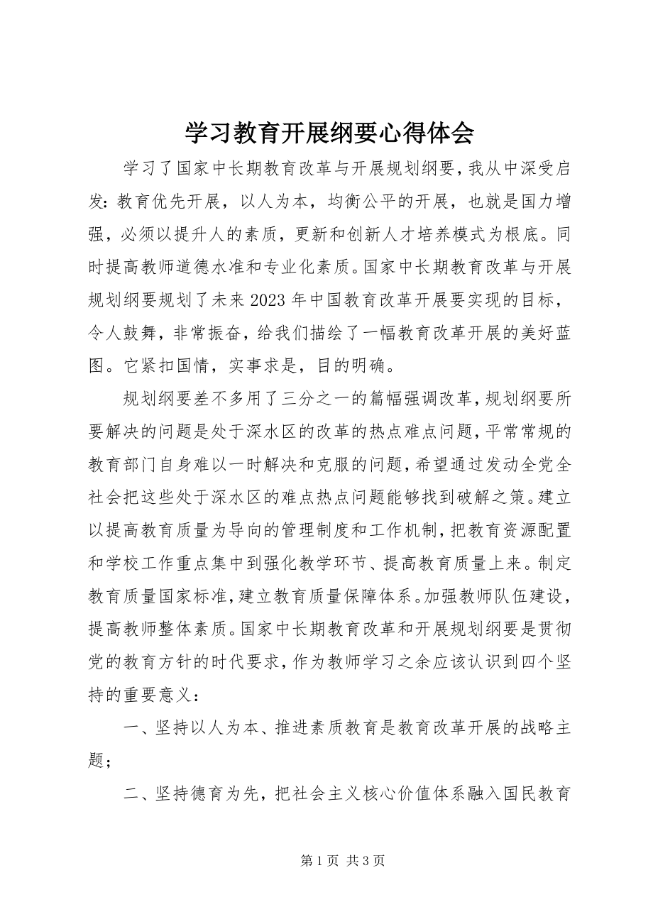 2023年学习《教育发展纲要》心得体会.docx_第1页