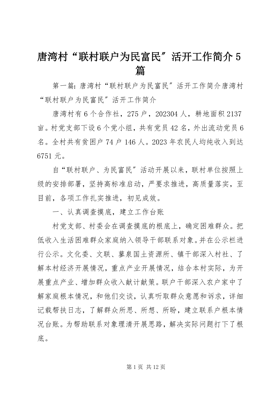 2023年唐湾村“联村联户为民富民”活动工作简介5篇.docx_第1页