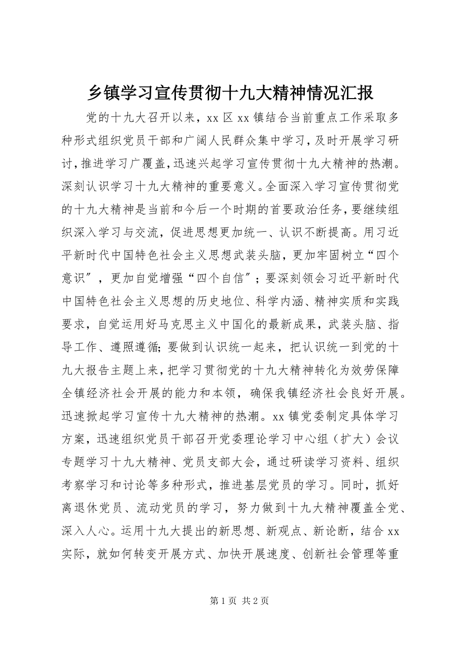 2023年乡镇学习宣传贯彻十九大精神情况汇报.docx_第1页