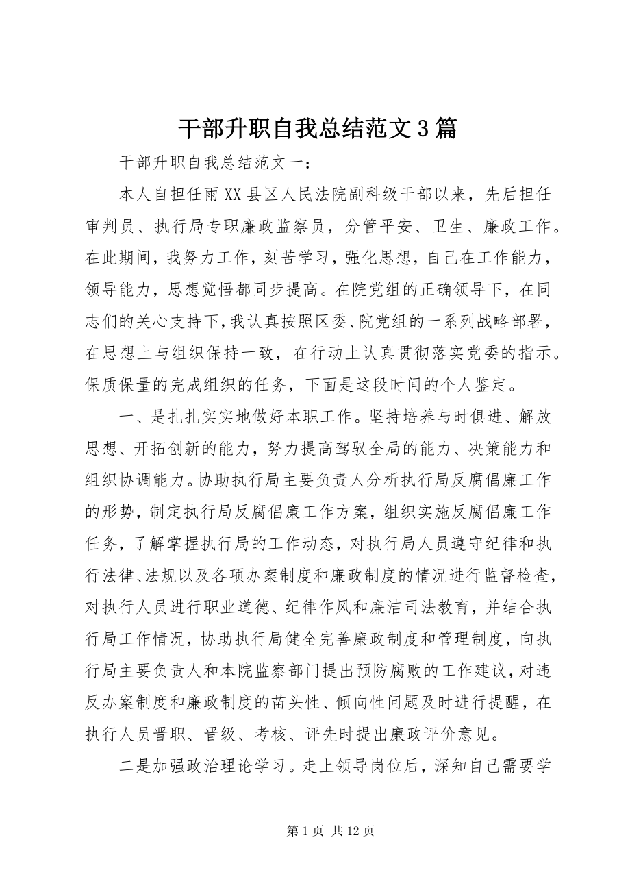 2023年干部升职自我总结3篇.docx_第1页