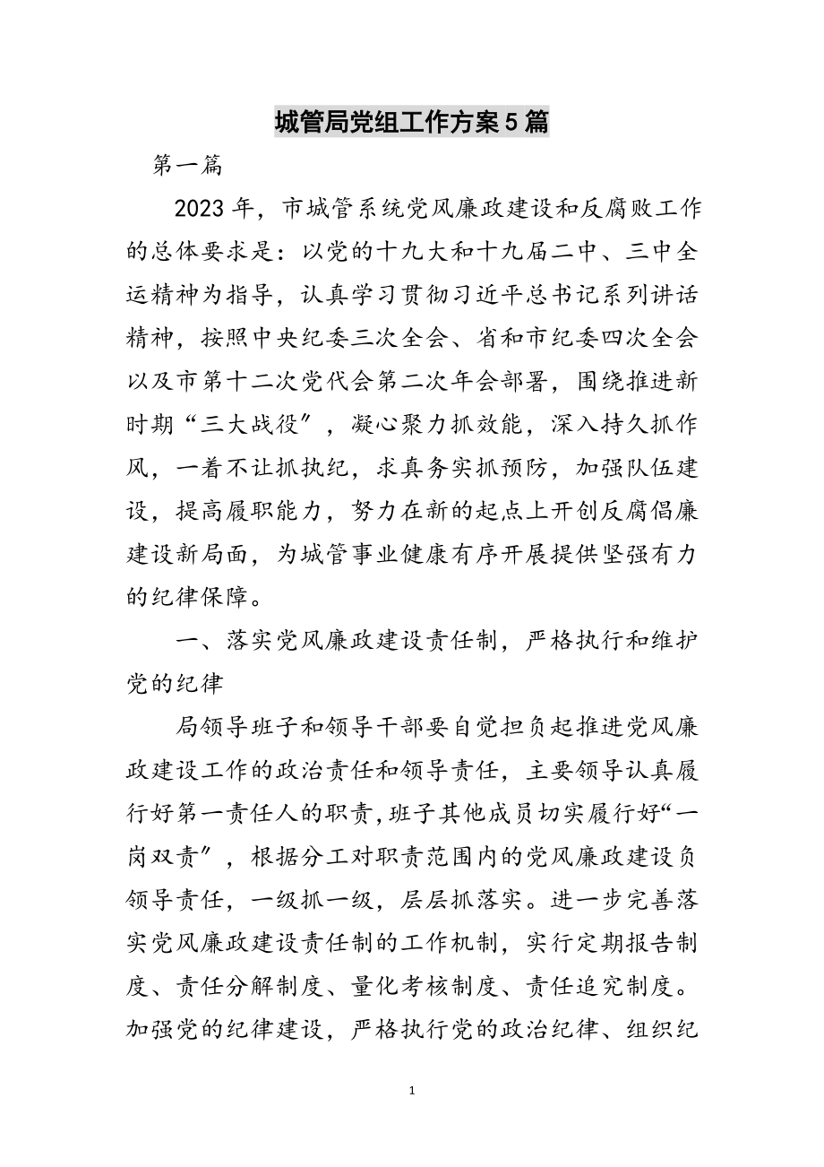 2023年城管局党组工作计划5篇范文.doc_第1页