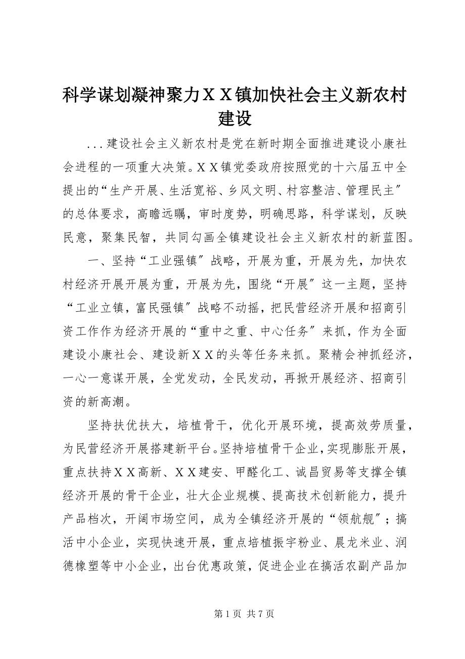 2023年科学谋划凝神聚力ＸＸ镇加快社会主义新农村建设.docx_第1页