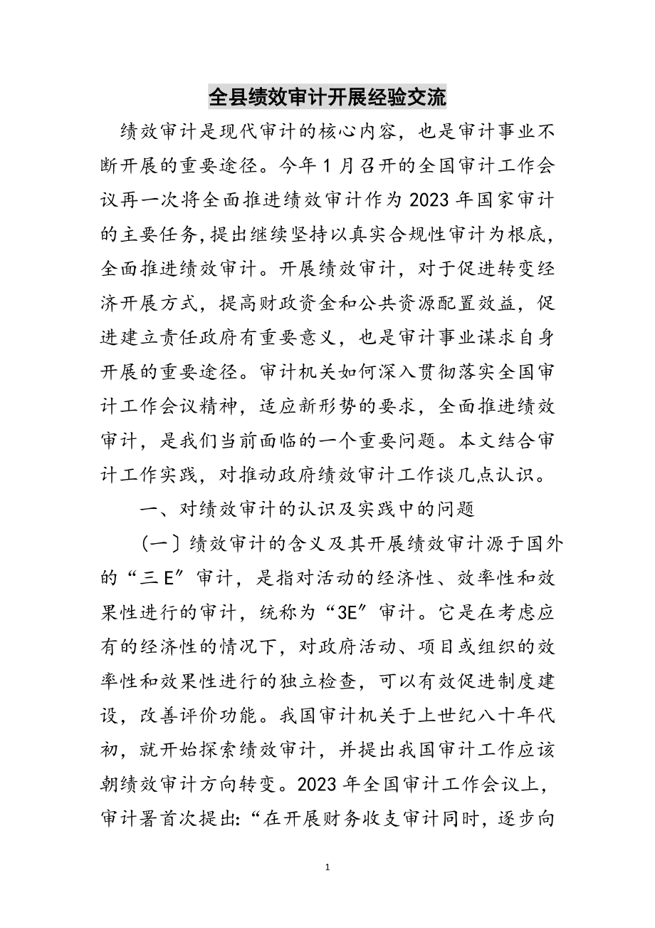 2023年全县绩效审计发展经验交流范文.doc_第1页