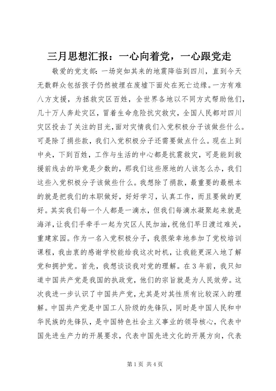 2023年三月思想汇报一心向着党一心跟党走.docx_第1页