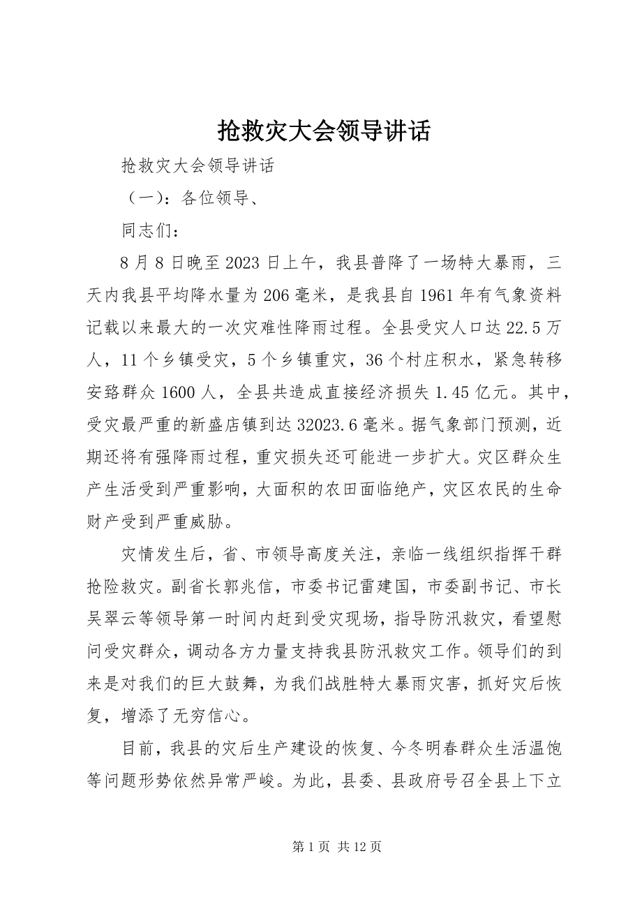 2023年抢救灾大会领导致辞.docx_第1页