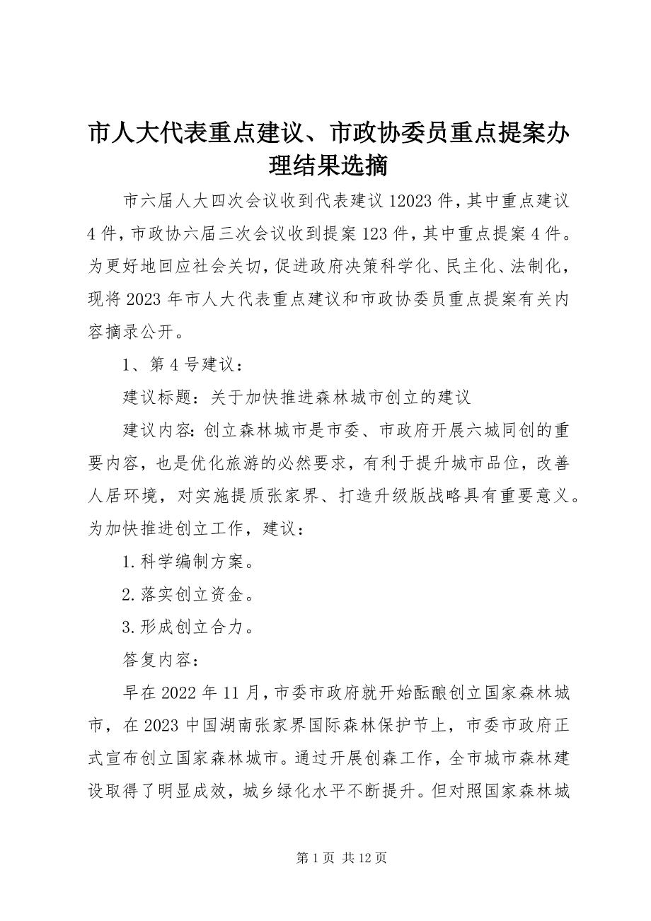 2023年市人大代表重点建议市政协委员重点提案办理结果选摘.docx_第1页