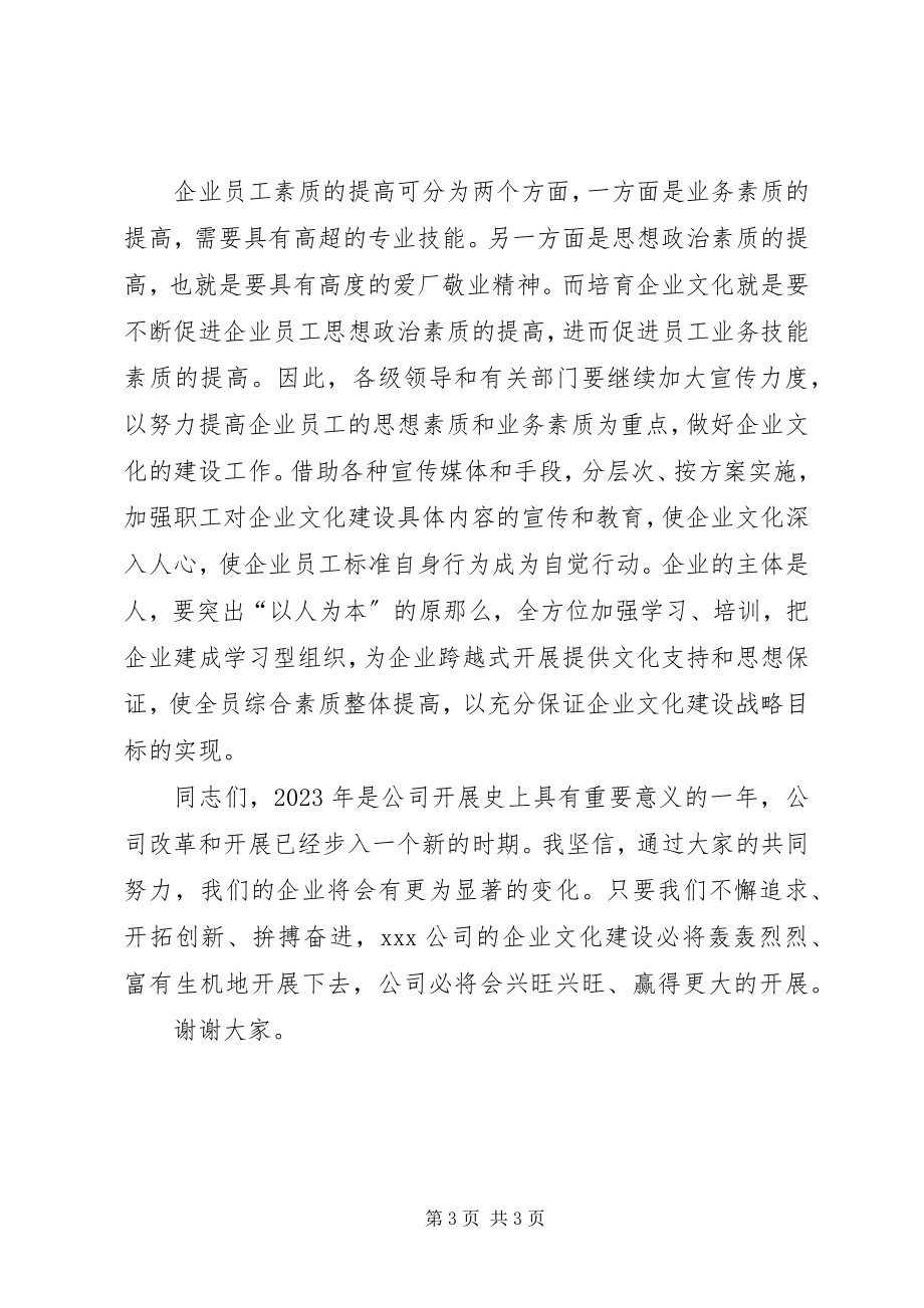 2023年企业文化建设研讨会上的意见致辞.docx_第3页