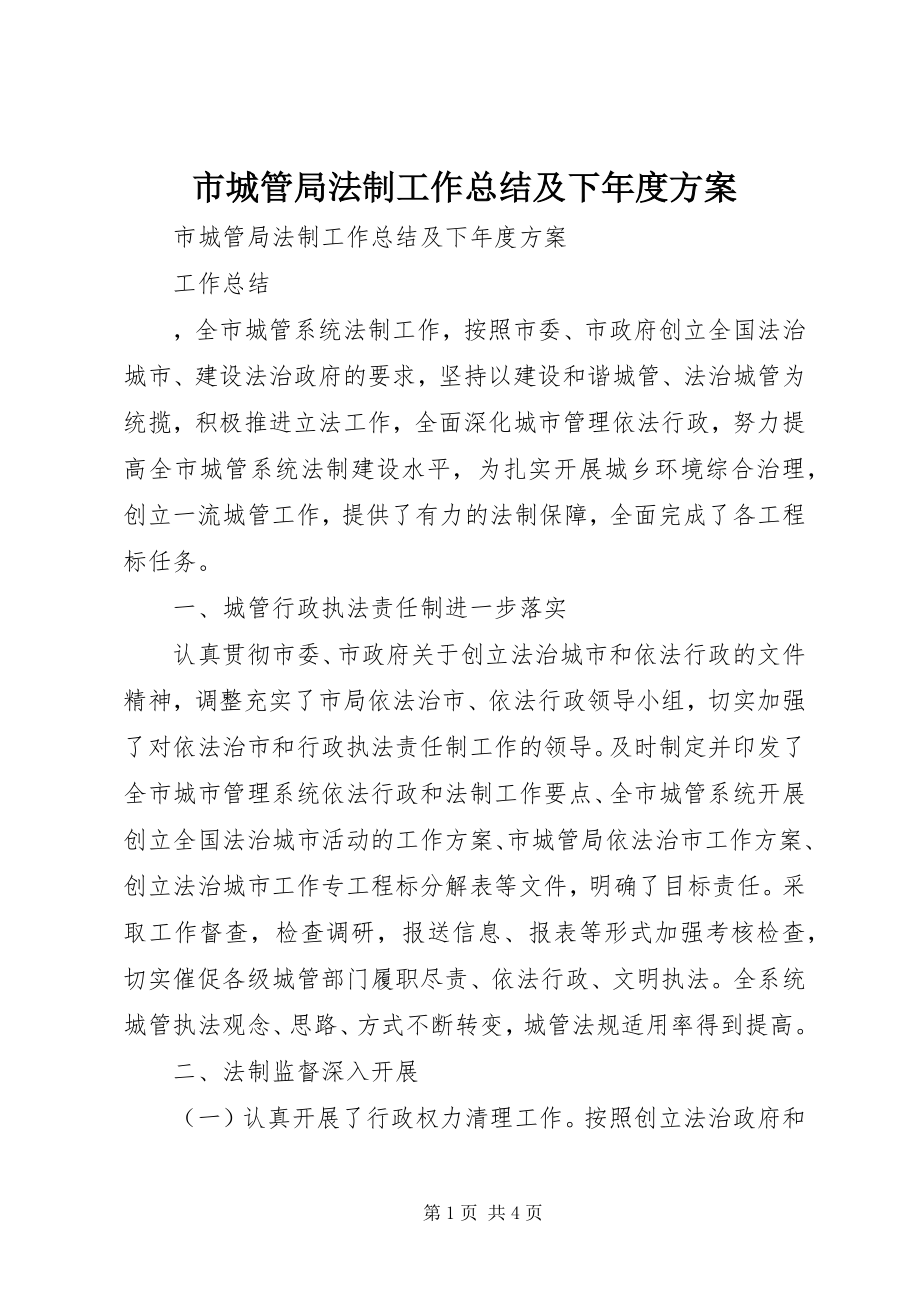 2023年市城管局法制工作总结及下年度计划.docx_第1页