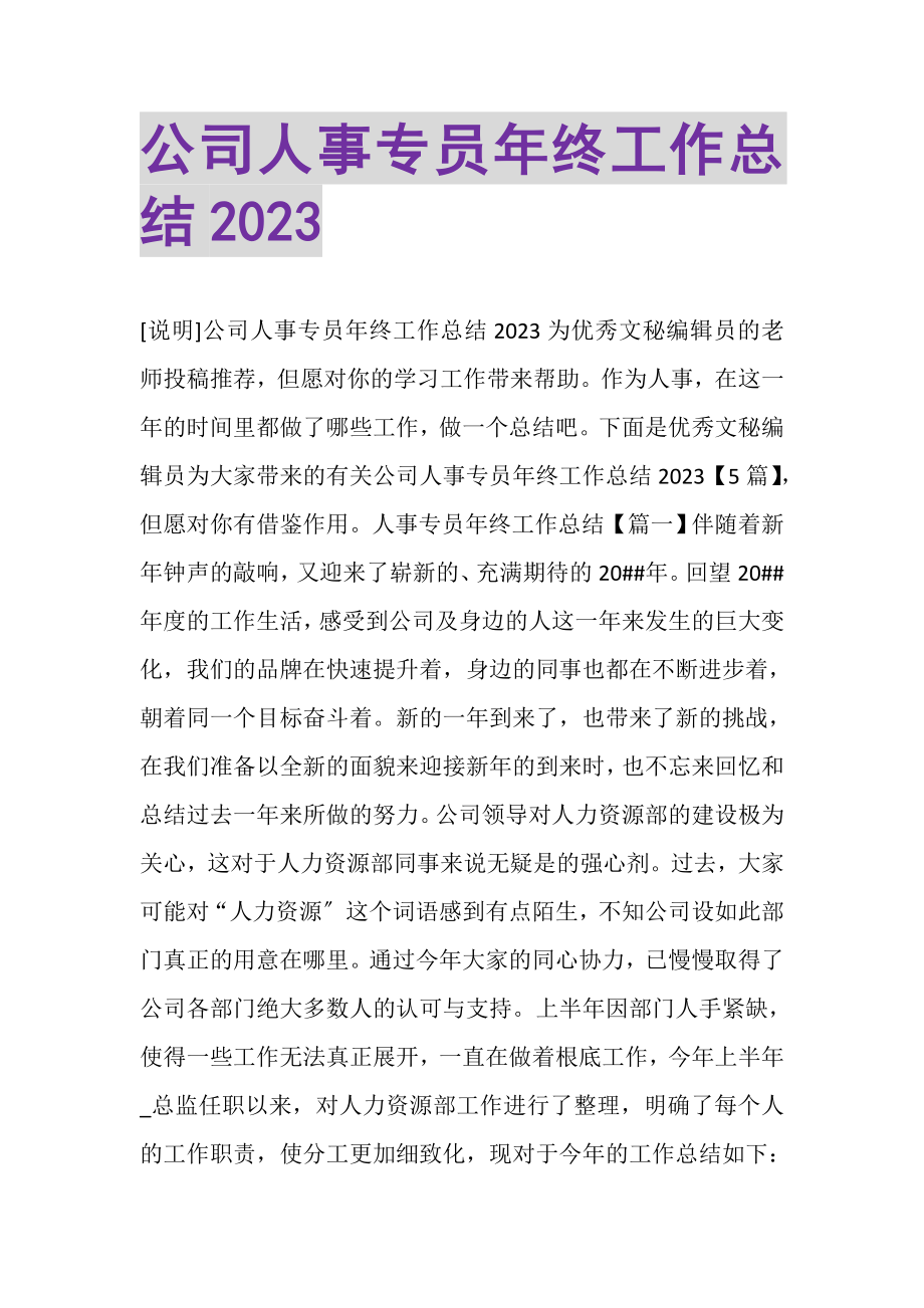 2023年公司人事专员年终工作总结.doc_第1页