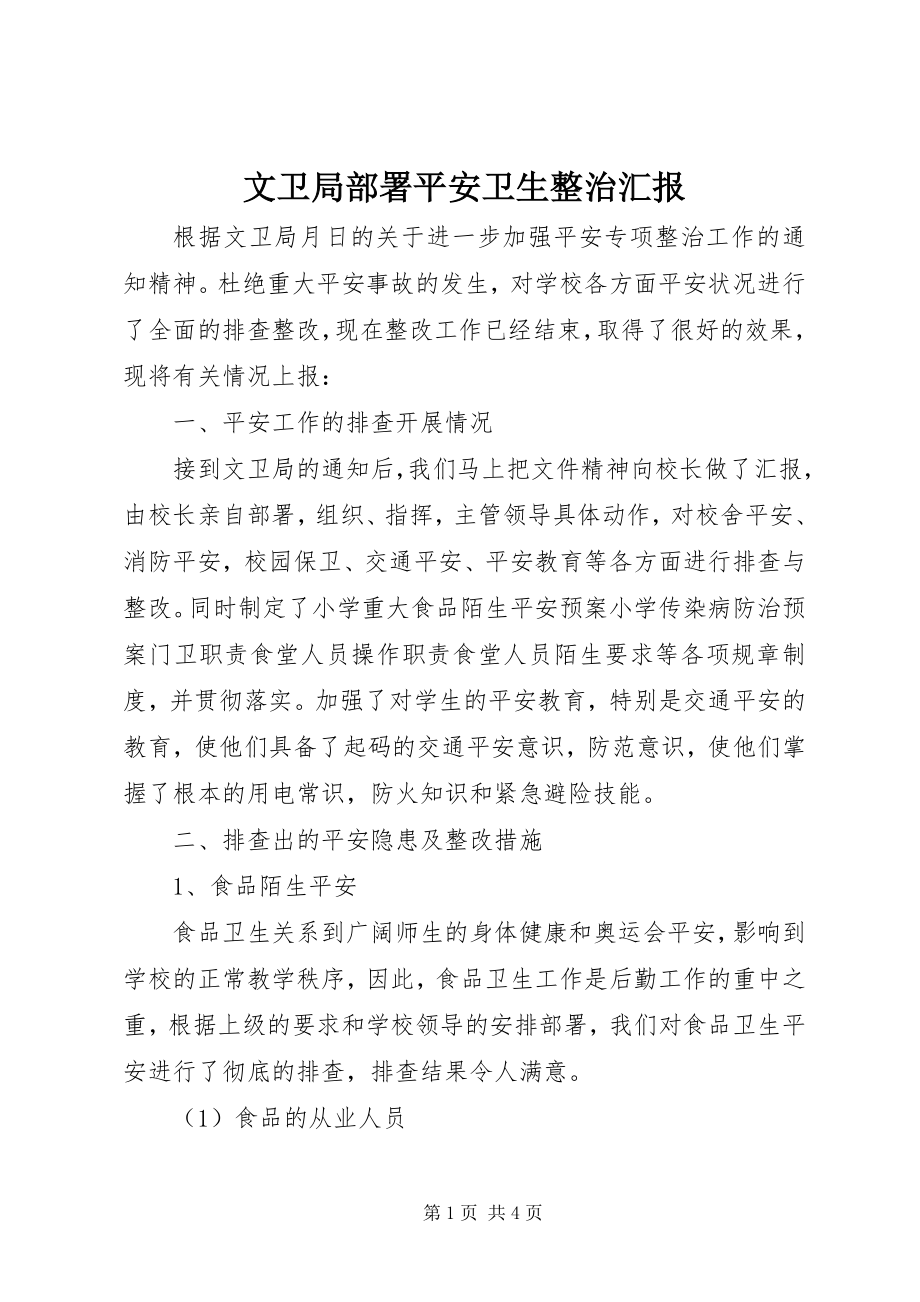 2023年文卫局部署安全卫生整治汇报.docx_第1页