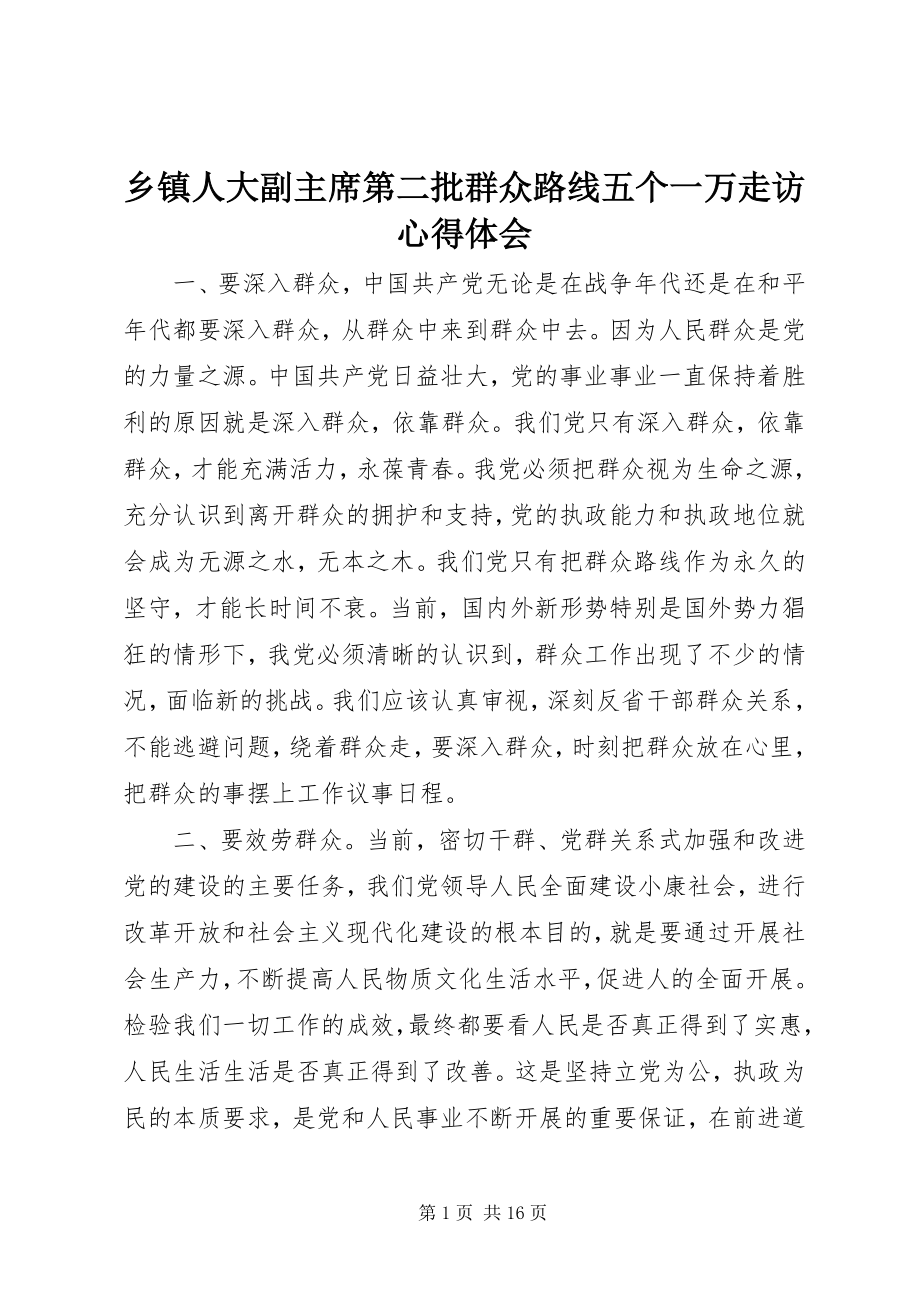 2023年乡镇人大副主席第二批群众路线五个一万走访心得体会.docx_第1页