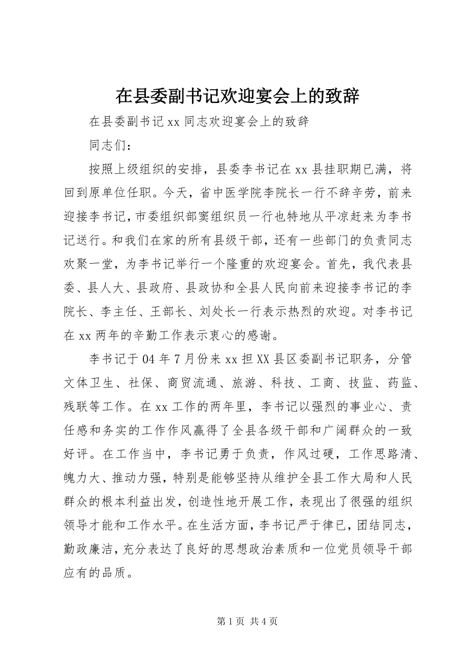 2023年在县委副书记欢送宴会上的致辞.docx_第1页