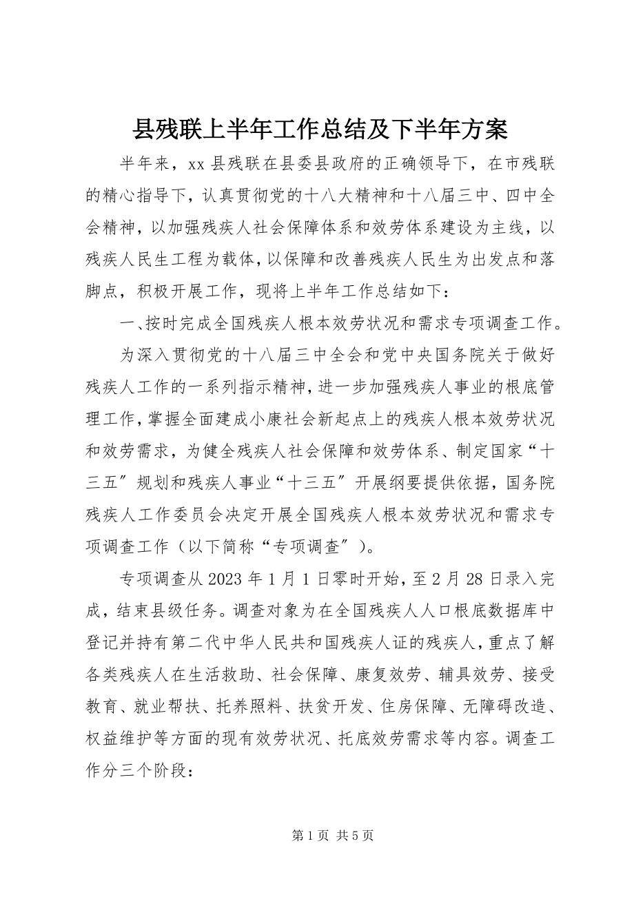 2023年县残联上半年工作总结及下半年计划.docx_第1页