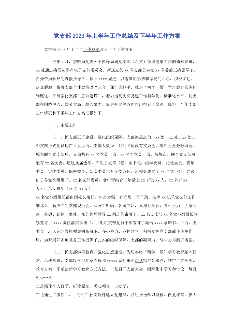 2023年党支部上半工作总结及下半工作计划.docx_第1页