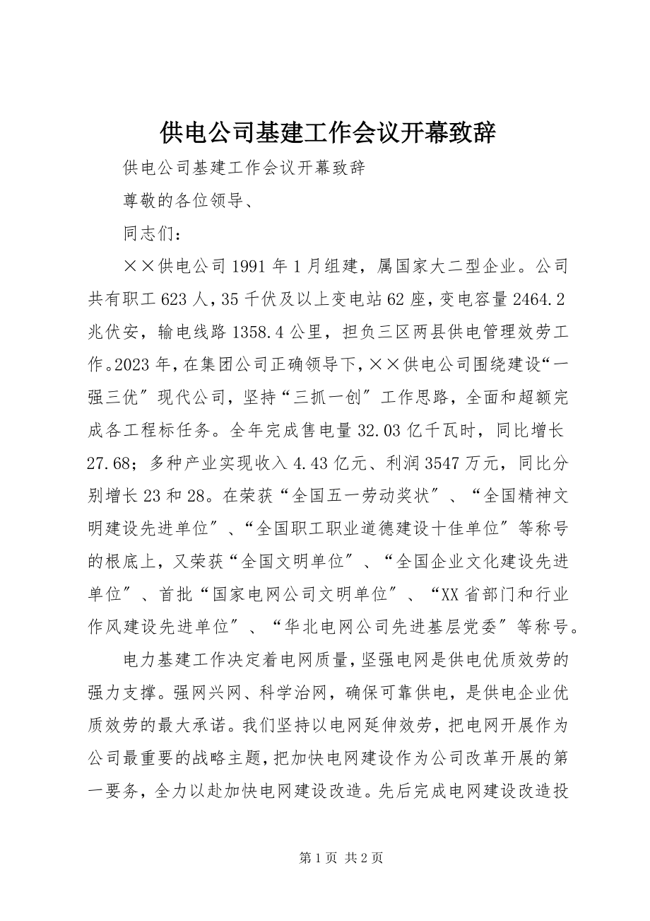 2023年供电公司基建工作会议开幕致辞.docx_第1页