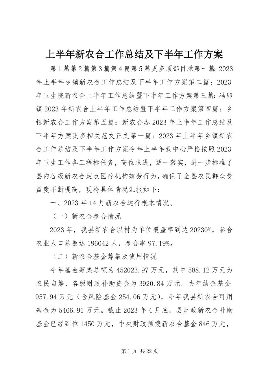 2023年上半年新农合工作总结及下半年工作计划.docx_第1页