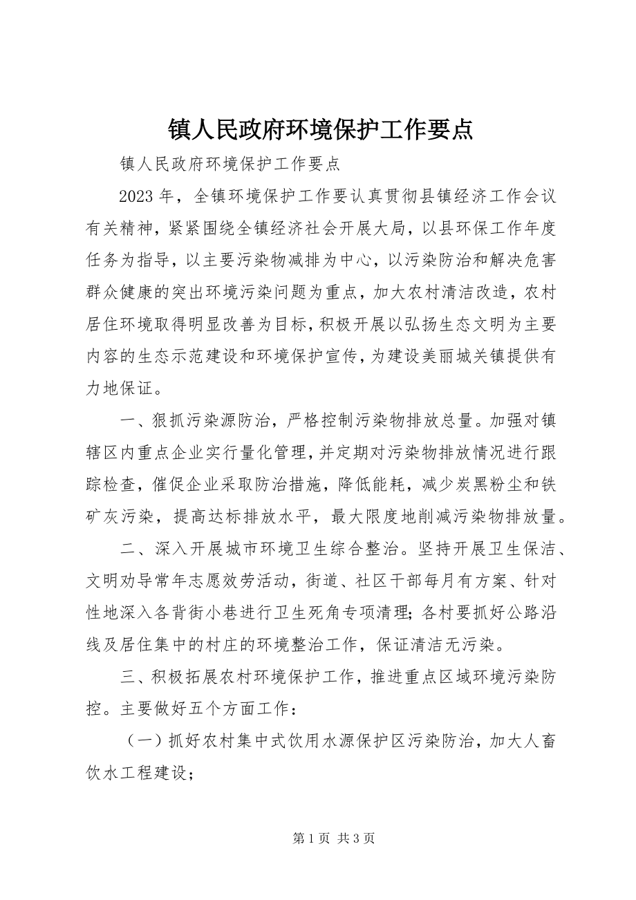 2023年镇人民政府环境保护工作要点.docx_第1页