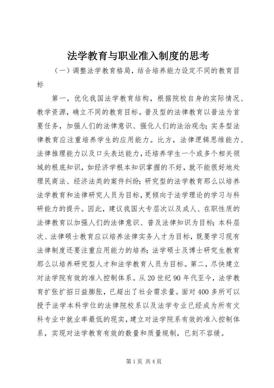 2023年法学教育与职业准入制度的思考.docx_第1页