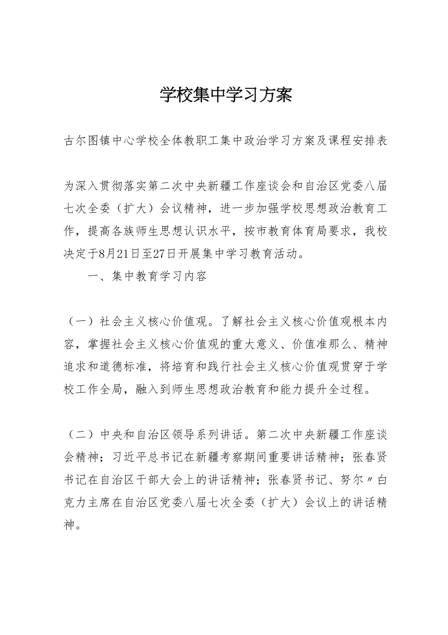 2023年学校集中学习方案.doc_第1页