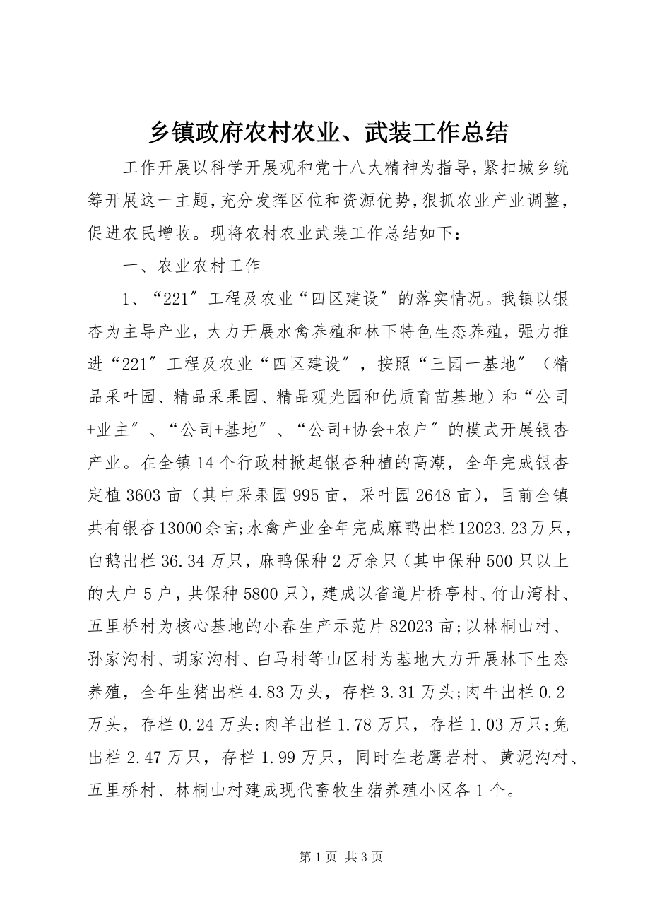 2023年乡镇政府农村农业武装工作总结.docx_第1页