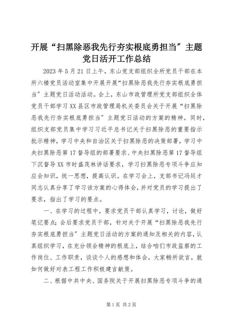 2023年开展“扫黑除恶我先行夯实基础勇担当”主题党日活动工作总结.docx_第1页