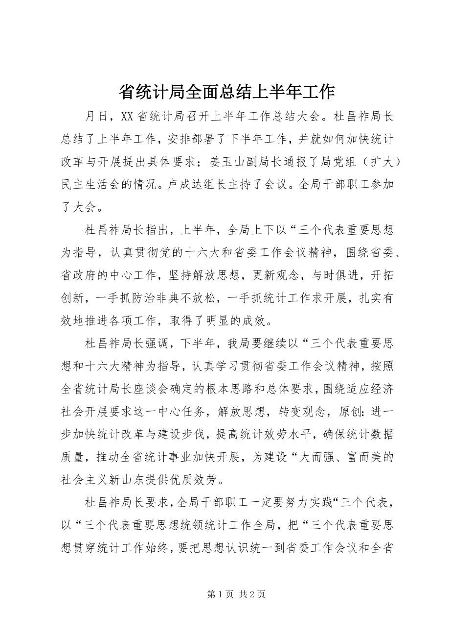 2023年省统计局全面总结上半年工作.docx_第1页