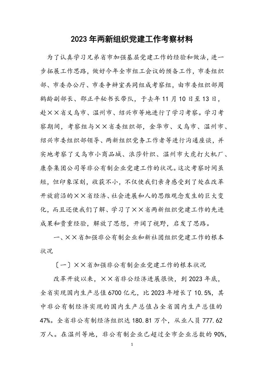 2023年两新组织党建工作考察材料.docx_第1页