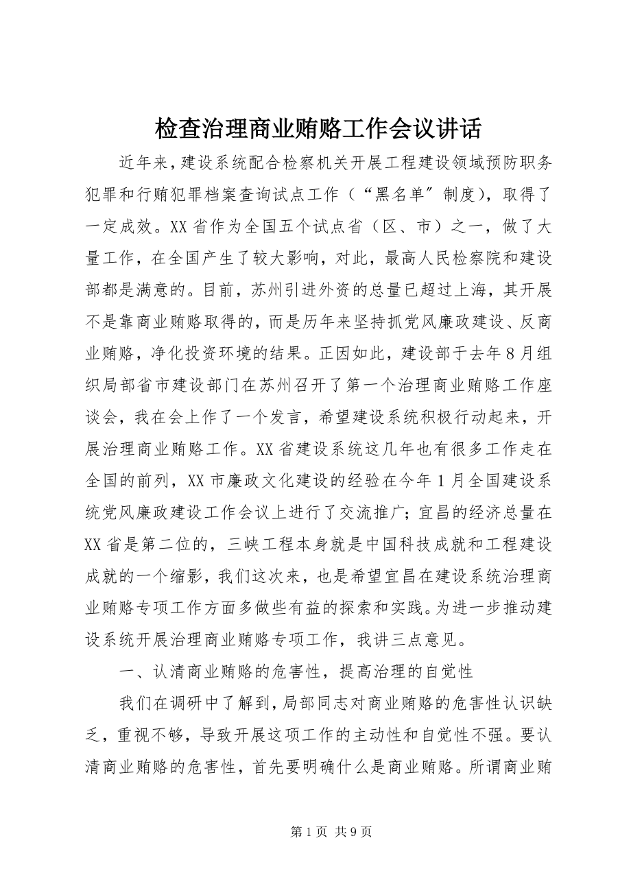 2023年检查治理商业贿赂工作会议致辞.docx_第1页