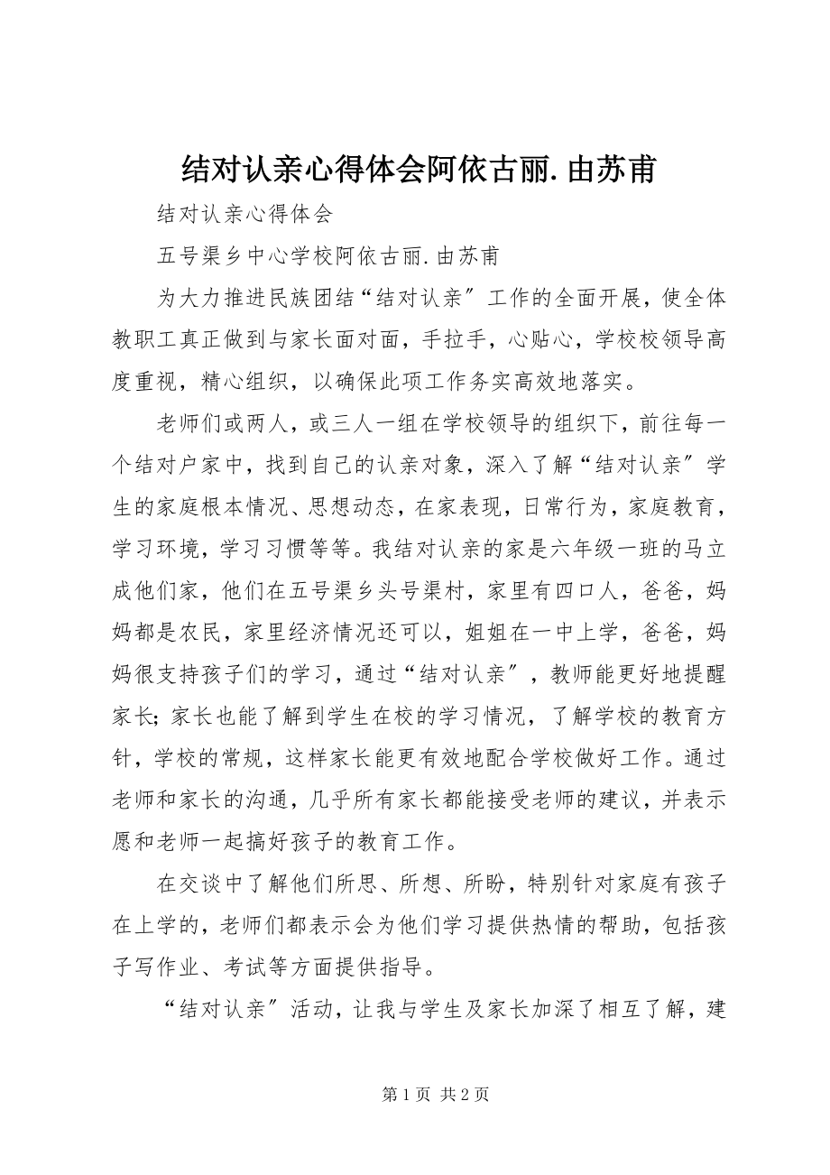 2023年结对认亲心得体会阿依古丽由苏甫.docx_第1页