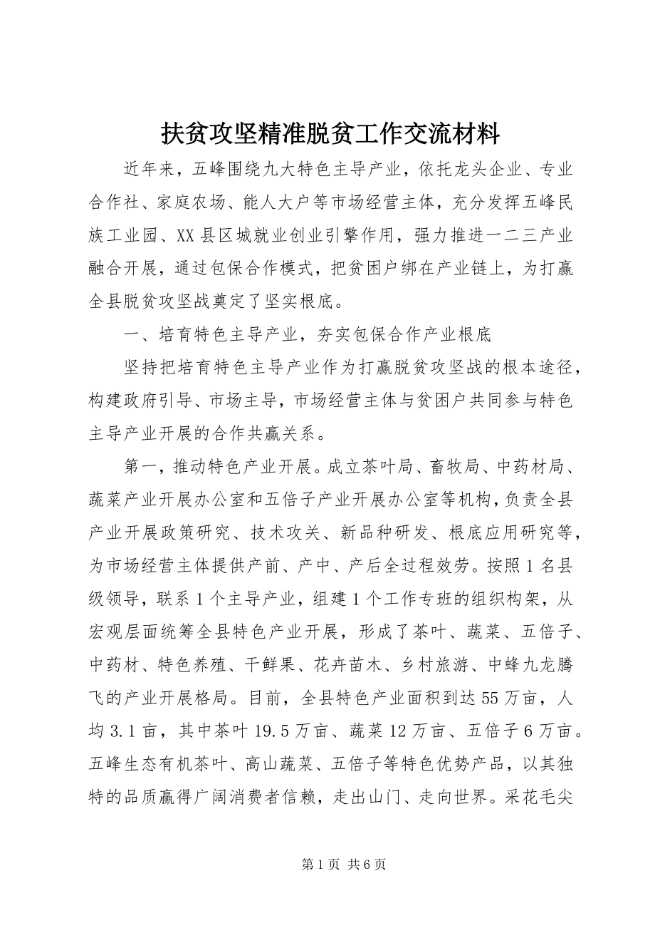 2023年扶贫攻坚精准脱贫工作交流材料.docx_第1页