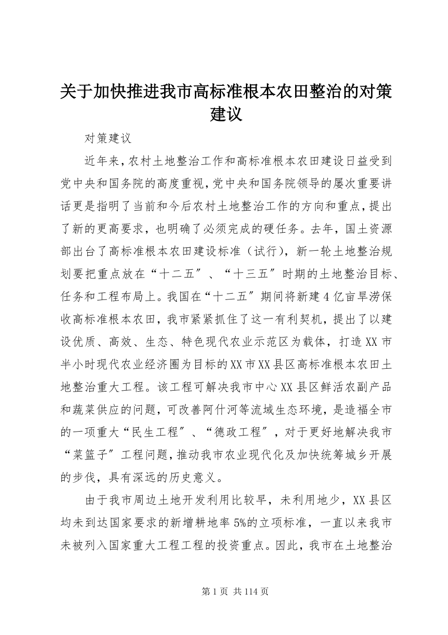 2023年加快推进我市高标准基本农田整治的对策建议.docx_第1页