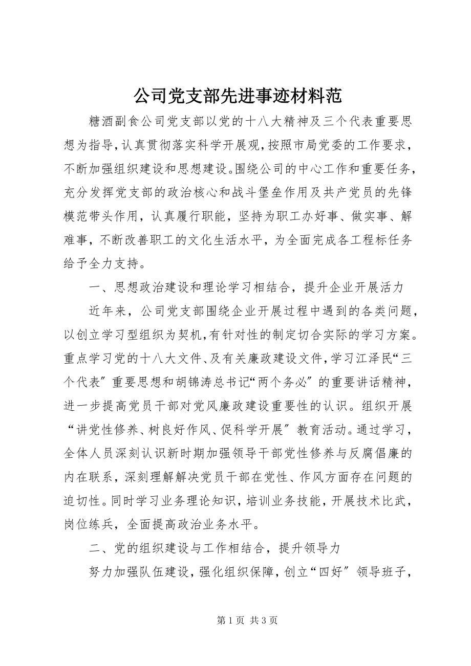 2023年公司党支部先进事迹材料范.docx_第1页