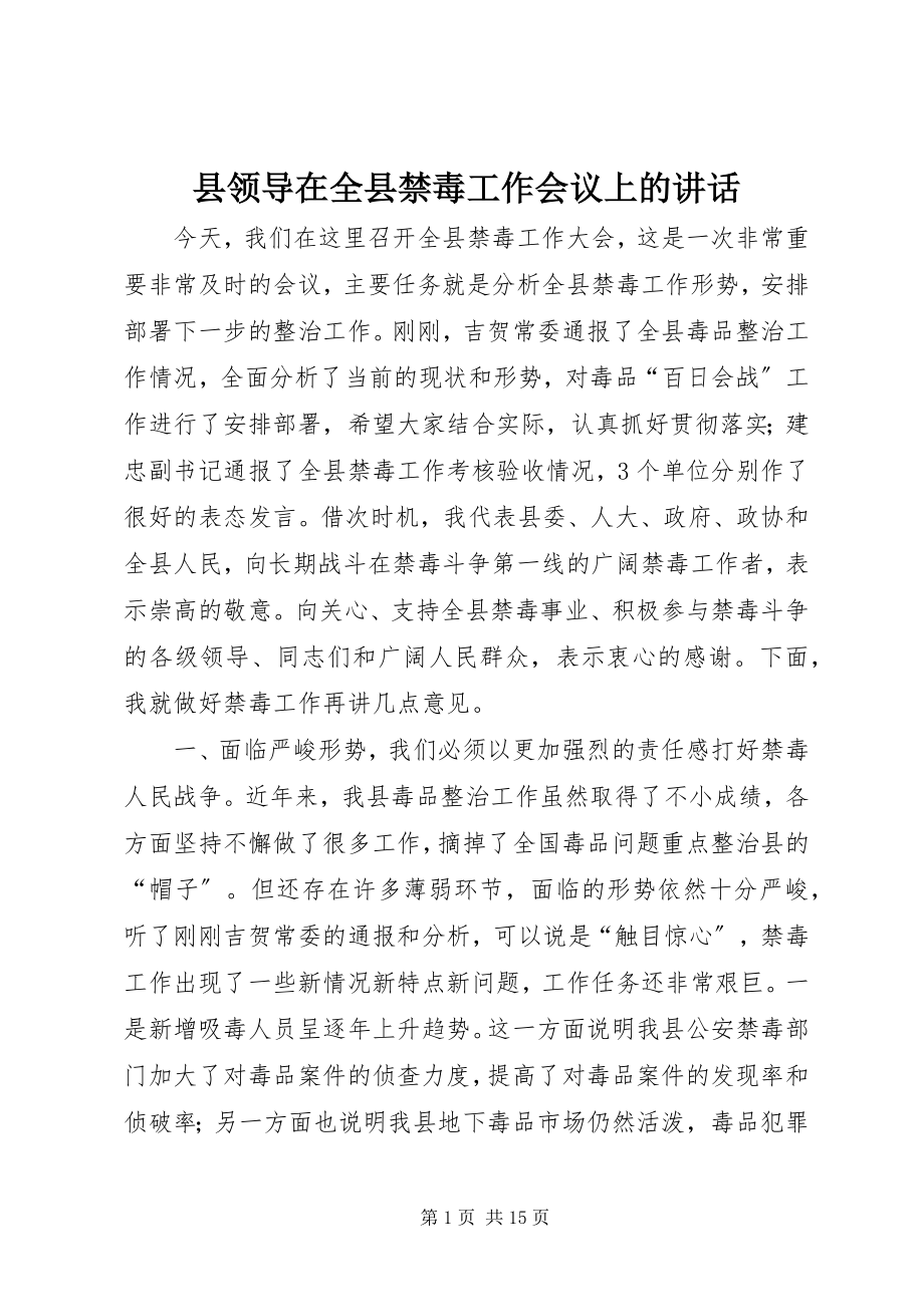 2023年县领导在全县禁毒工作会议上的致辞.docx_第1页